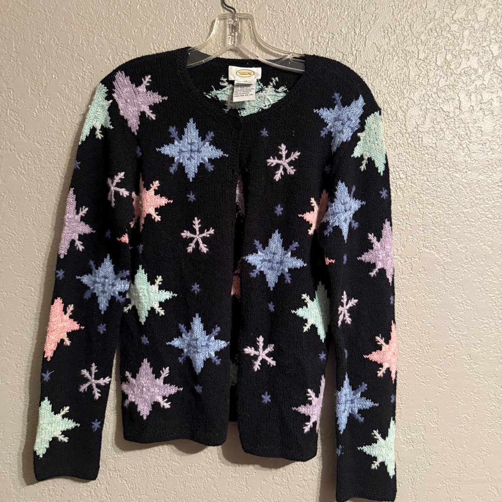 Vintage Y2K Talbots Snowflake Cardigan — XS — Pastel Knit Winter Holiday Sweater
